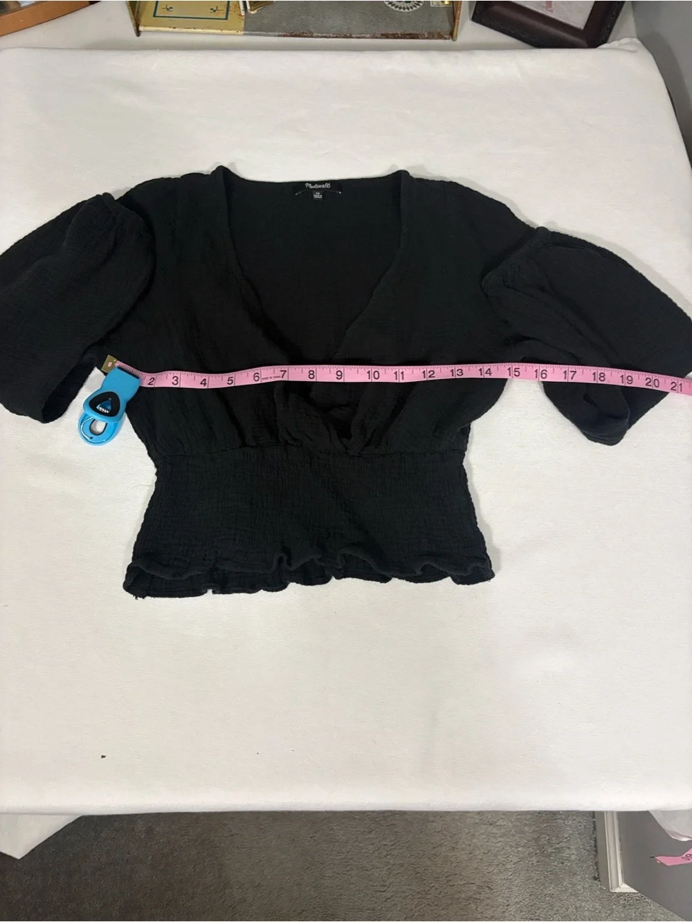 Madewell Black Textured Wrap Peplum Blouse- XS